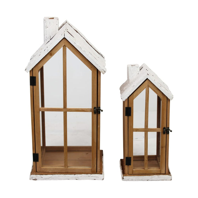 Lanterna Casetta in Legno e Vetro 28 x 21 x 57 cm
