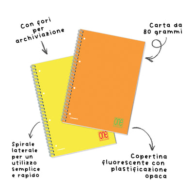 Quaderno Maxi One Color Fluo Spiralato Forato 80 gr / 60 Fogli / 1 Rigo
