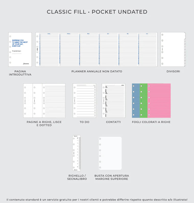 Organizer Filofax Original Pocket Blu con Planner Annuale non Datato