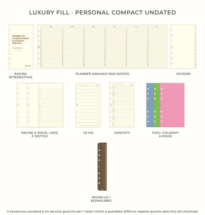 Organizer Filofax Malden Personal Compact con Zip Nero con Planner Annuale non Datato