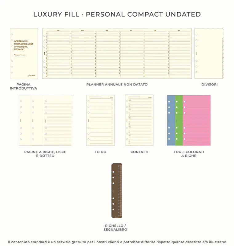 Organizer Filofax Malden Personal Compact con Zip Nero con Planner Annuale non Datato