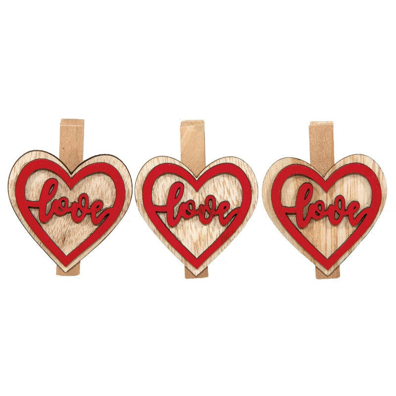 Molletta Chiudipacco Cuore e Love in Legno 4,5 x 4 cm - 9 pezzi