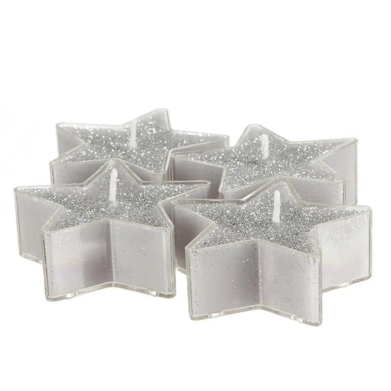 T-light Stella Glitter Argento 5,5 cm - 4 pezzi