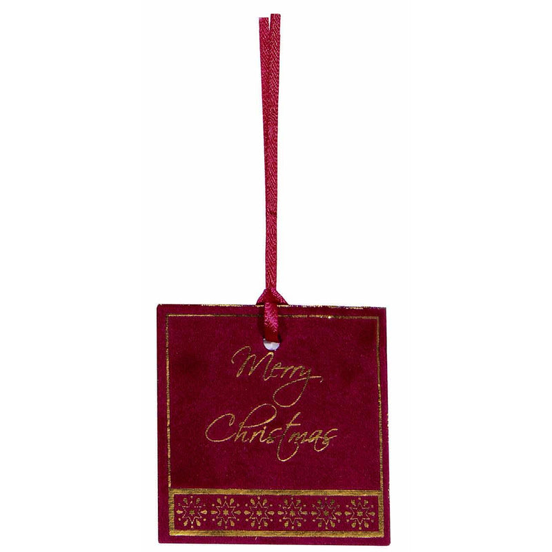 Tag in Velluto Merry Christmas Bordeaux 9 x 9 cm - 6 pezzi