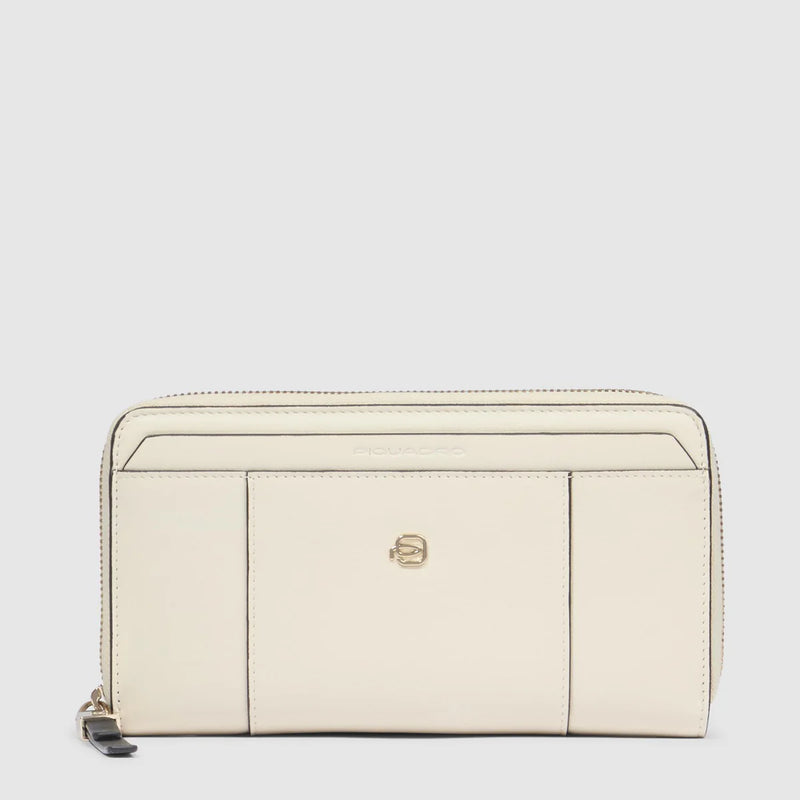 Portafoglio da Donna Piquadro Circle a 4 Soffietti con Zip e Porta Monete in Pelle Bianco