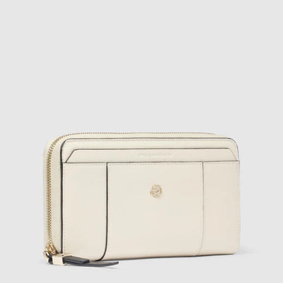 Portafoglio da Donna Piquadro Circle a 4 Soffietti con Zip e Porta Monete in Pelle Bianco