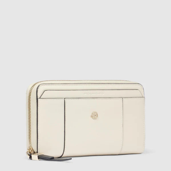 Portafoglio da Donna Piquadro Circle a 4 Soffietti con Zip e Porta Monete in Pelle Bianco