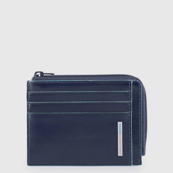Porta Carte di Credito da Uomo Piquadro Blue Square in Pelle con Porta Monete e Documenti con RFID Blu