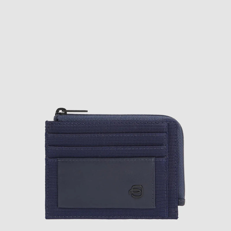 Portamonete Piquadro Orion con Portadocumenti e Carte di Credito in Pelle e Tessuto Riciclato Blu
