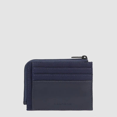 Portamonete Piquadro Orion con Portadocumenti e Carte di Credito in Pelle e Tessuto Riciclato Blu
