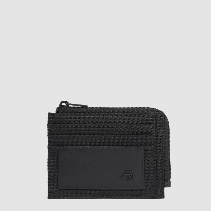 Portamonete Piquadro Orion con Portadocumenti e Carte di Credito in Pelle e Tessuto Riciclato Nero