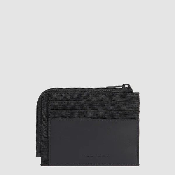 Portamonete Piquadro Orion con Portadocumenti e Carte di Credito in Pelle e Tessuto Riciclato Nero