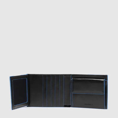 Portafoglio da Uomo Piquadro Blue Square in Pelle con Porta Monete e Porta Documenti con RFID Nero