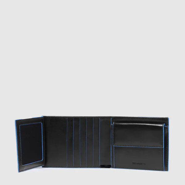 Portafoglio da Uomo Piquadro Blue Square in Pelle con Porta Monete e Porta Documenti con RFID Nero