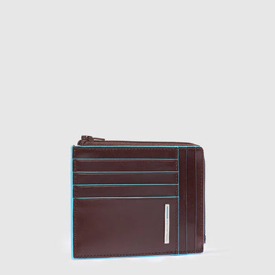 Porta Carte di Credito da Uomo Piquadro Blue Square in Pelle con Porta Monete e RFID Mogano