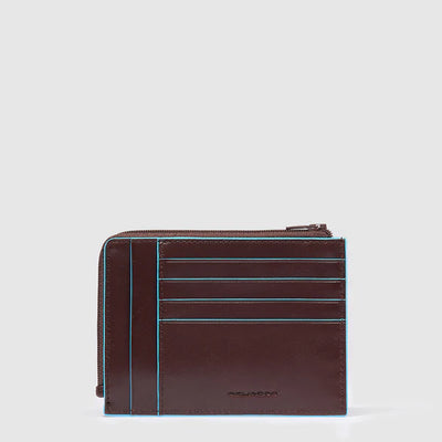 Porta Carte di Credito da Uomo Piquadro Blue Square in Pelle con Porta Monete e RFID Mogano
