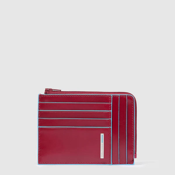 Porta Carte di Credito da Uomo Piquadro Blue Square in Pelle con Porta Monete e RFID Rosso
