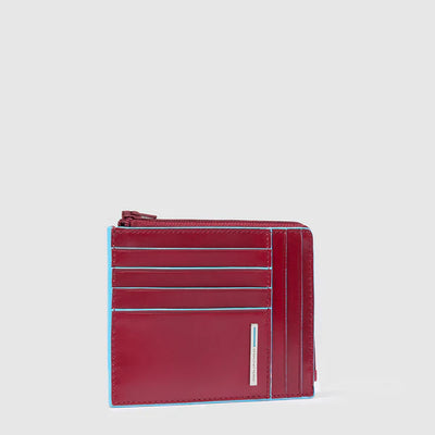 Porta Carte di Credito da Uomo Piquadro Blue Square in Pelle con Porta Monete e RFID Rosso
