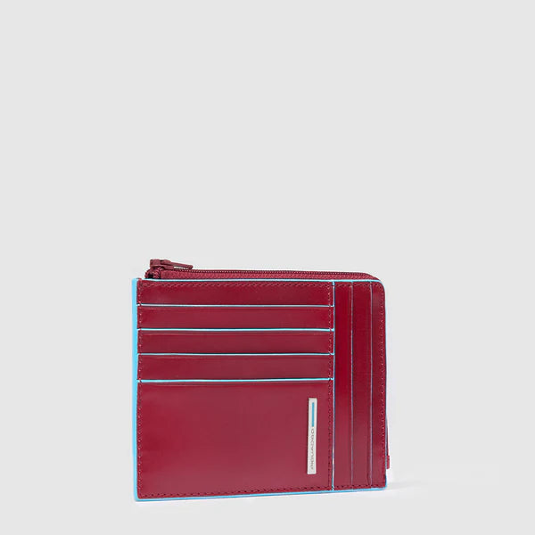 Porta Carte di Credito da Uomo Piquadro Blue Square in Pelle con Porta Monete e RFID Rosso