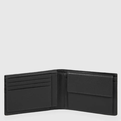 Portafoglio da Uomo Piquadro Pulse P16  in Pelle e Tessuto con Porta Monete e Documenti Nero