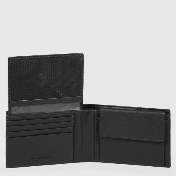 Portafoglio da Uomo Piquadro Pulse P16  in Pelle e Tessuto con Porta Monete e Documenti Nero