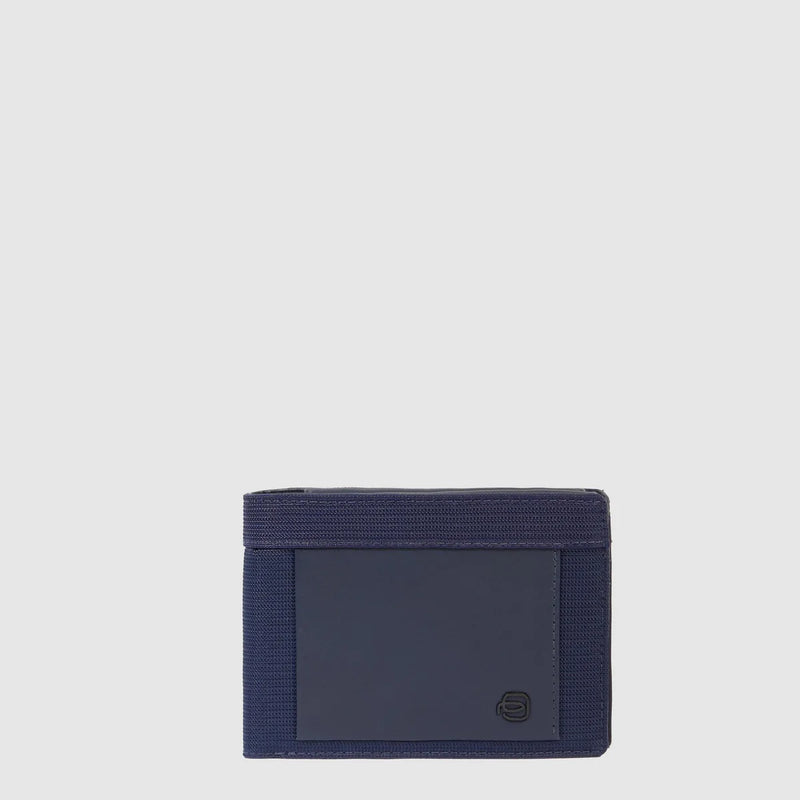 Portafoglio da Uomo Piquadro Orion con Porta Documenti in Pelle e Tessuto Riciclato Blu