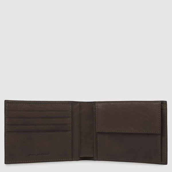 Portafoglio da Uomo Verticale Piquadro Black Square in Pelle con Porta Monete e RFID Testa di Moro