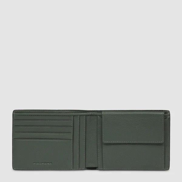 Portafoglio da Uomo Piquadro Than con Porta Monete in Pelle Verde