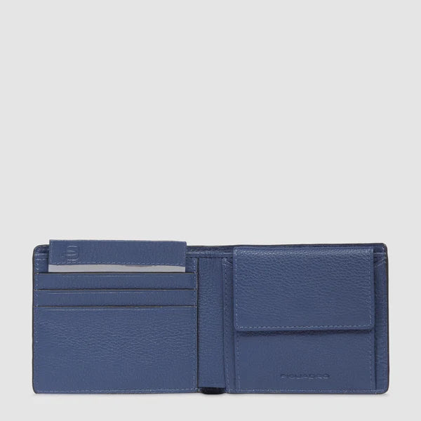 Portafoglio da Uomo Piquadro Than con Volantino Staccabile in Pelle Blu