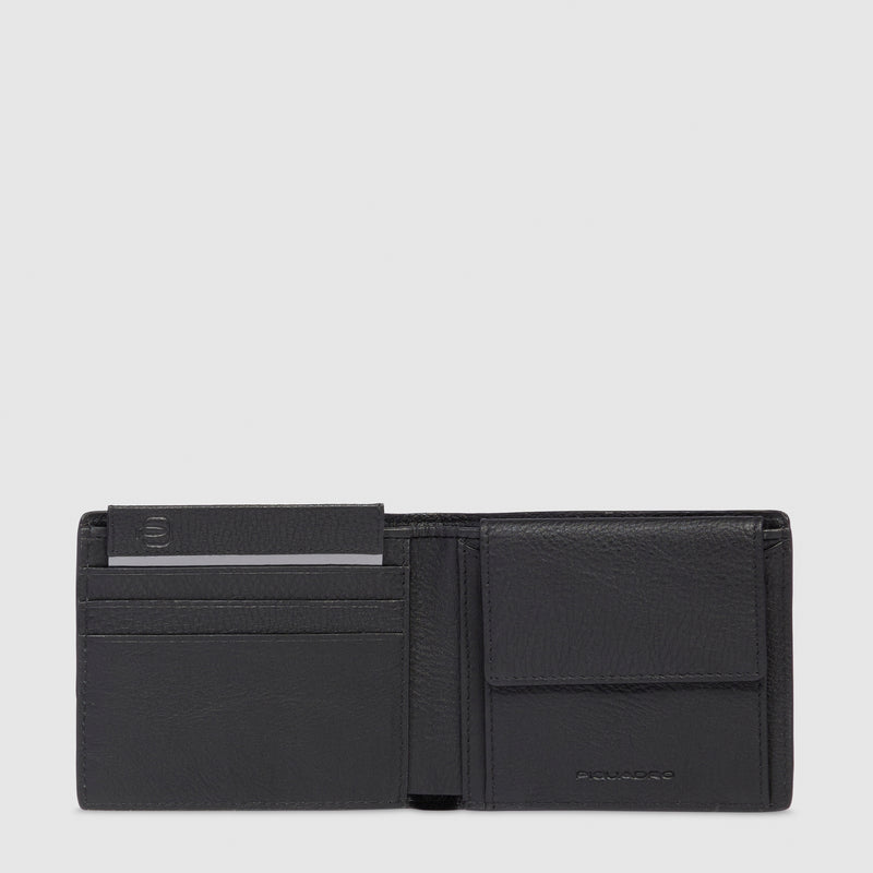 Portafoglio da Uomo Piquadro Than con Volantino Staccabile in Pelle Nero