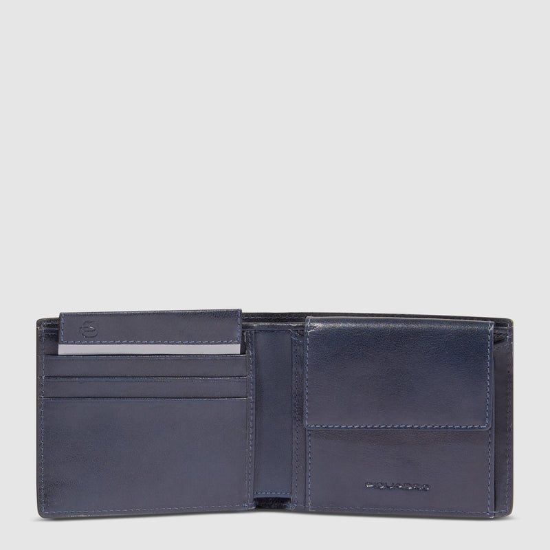Portafoglio da Uomo Piquadro New Classic in Pelle con Porta Monete e Porta Documenti Rimovibile Blu