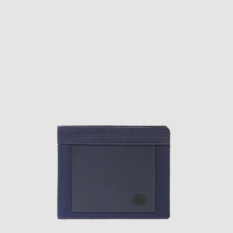 Portafoglio da Uomo Compatto Piquadro Orion con Volantino Porta Documenti in Pelle e Tessuto Riciclato Blu
