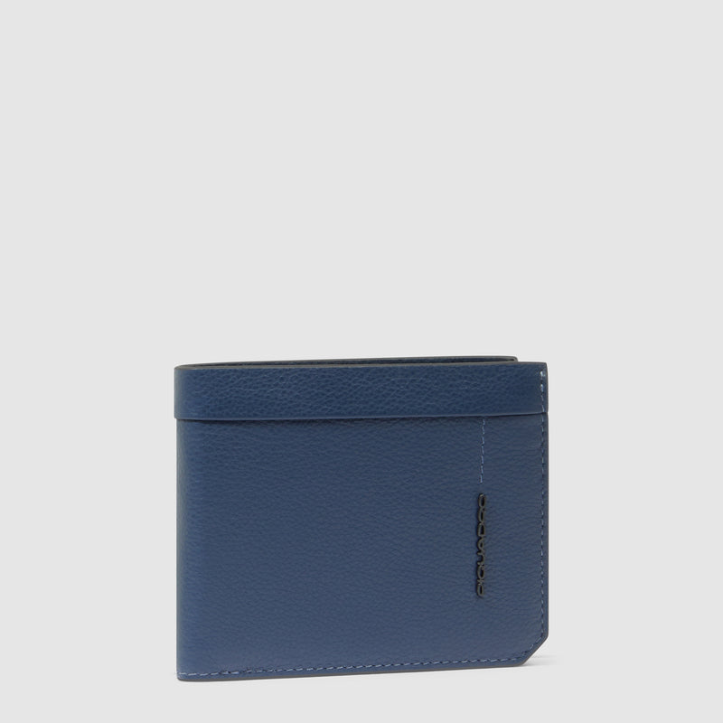 Portafoglio Compatto da Uomo Piquadro Russel in Pelle con Porta Monete e Volantino Porta Documenti Blu