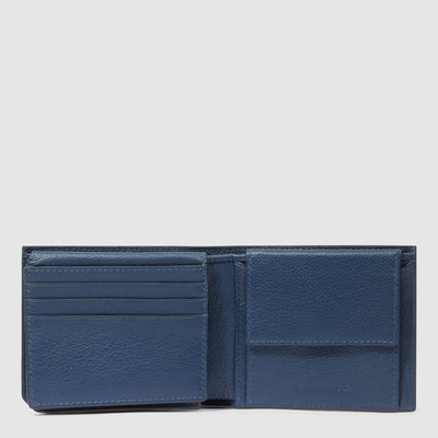 Portafoglio Compatto da Uomo Piquadro Russel in Pelle con Porta Monete e Volantino Porta Documenti Blu