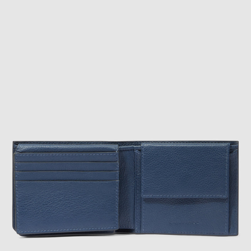 Portafoglio Compatto da Uomo Piquadro Russel in Pelle con Porta Monete e Volantino Porta Documenti Blu