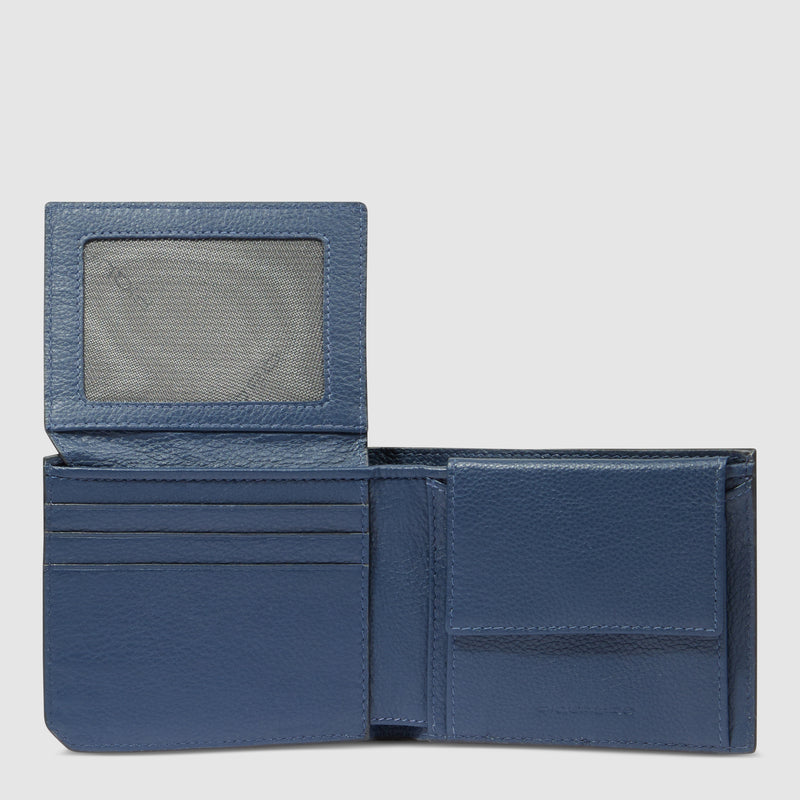 Portafoglio Compatto da Uomo Piquadro Russel in Pelle con Porta Monete e Volantino Porta Documenti Blu