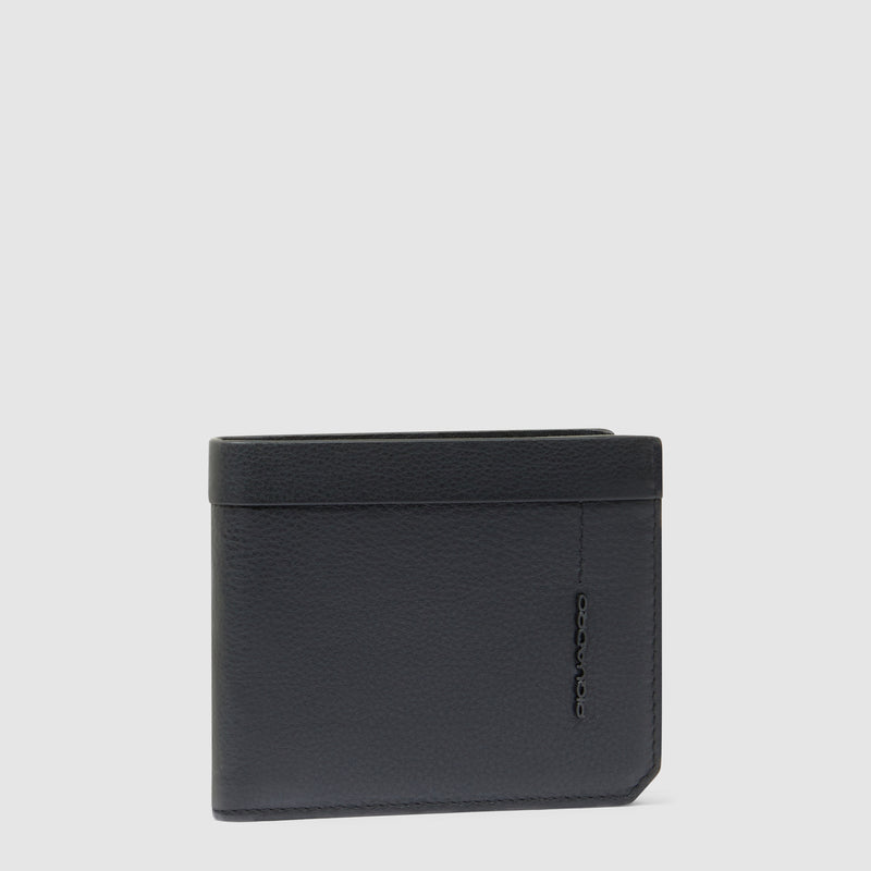 Portafoglio Compatto da Uomo Piquadro Russel in Pelle con Porta Monete e Volantino Porta Documenti Nero