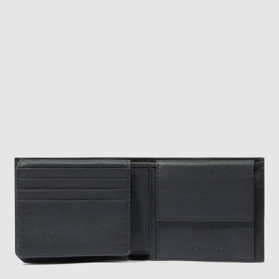 Portafoglio Compatto da Uomo Piquadro Russel in Pelle con Porta Monete e Volantino Porta Documenti Nero