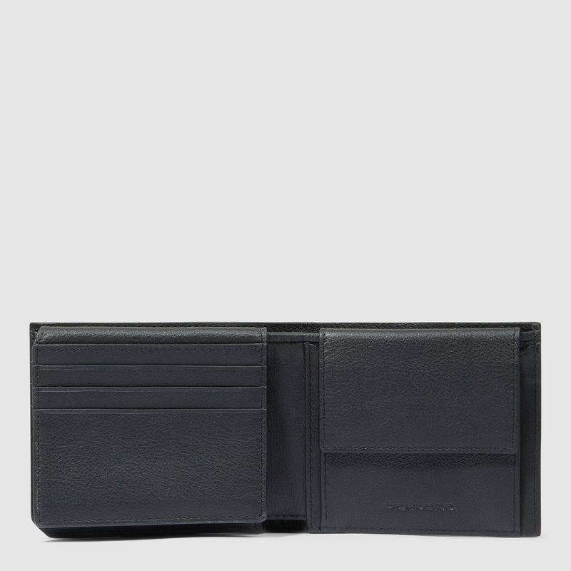 Portafoglio Compatto da Uomo Piquadro Russel in Pelle con Porta Monete e Volantino Porta Documenti Nero