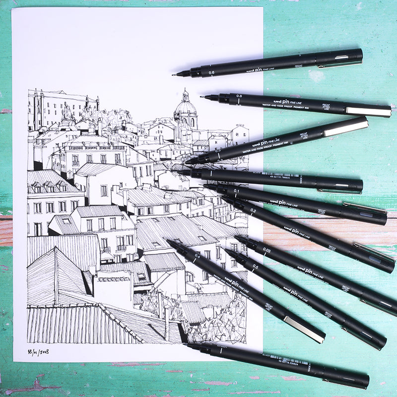 Marcatore a Penna Uni Pin Fineliner con Punta 0,3 mm Nero