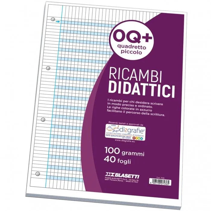 Ricambio Didattico 100 gr a Quadretti 5 mm con Margini - 40 fogli