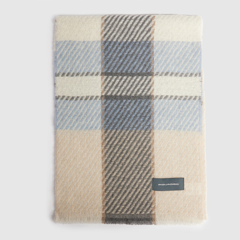 Sciarpa da Uomo Piquadro in Pura Lana e Cashmere Beige e Azzurro