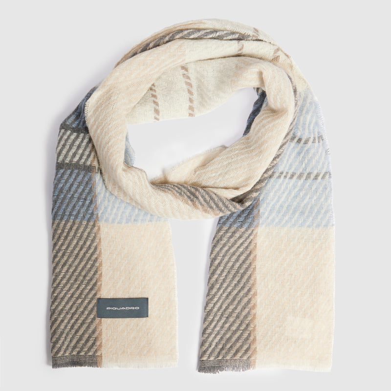 Sciarpa da Uomo Piquadro in Pura Lana e Cashmere Beige e Azzurro