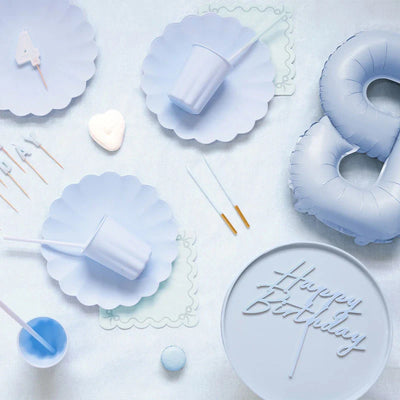 Candeline Compleanno Azzurro con Base Oro 14 cm - 12 pezzi