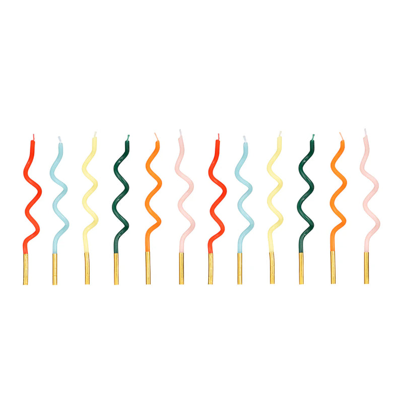 Candeline Compleanno Curvy Multicolor con Base Oro 14 cm - 12 pezzi