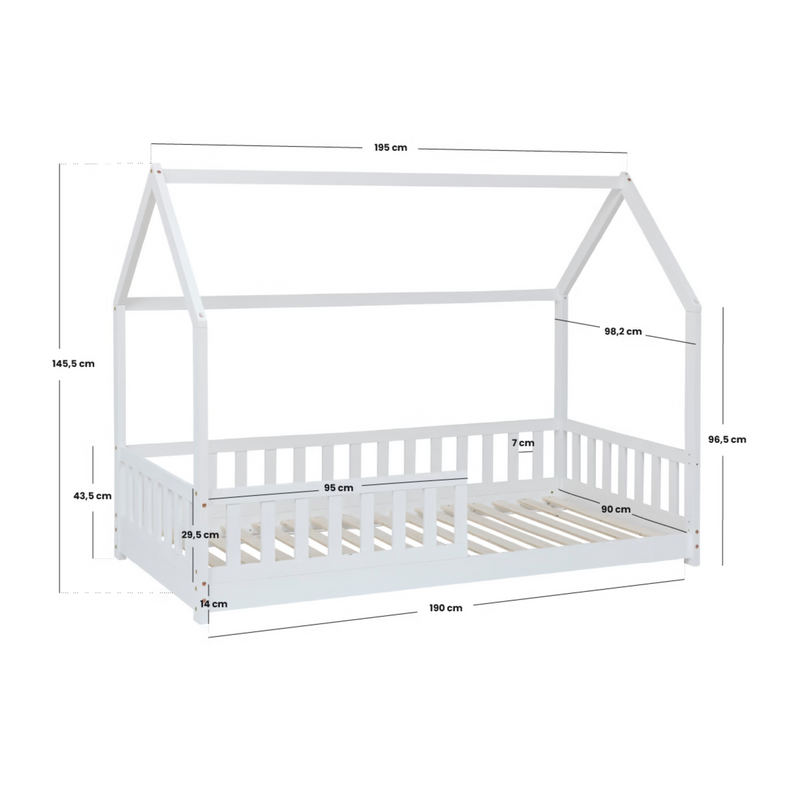 Lettino Montessori in Legno Bianco 195 x 145,5 x 98 cm