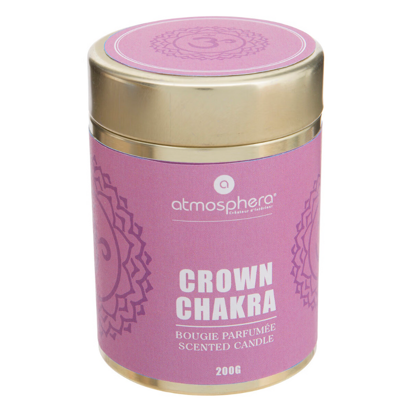 Candela Crown Chakra con Contenitore in Metallo Rosa 200 gr