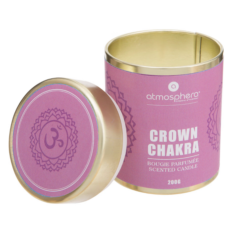 Candela Crown Chakra con Contenitore in Metallo Rosa 200 gr