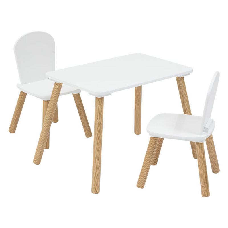 Set Tavolino e Sedie in Legno Bianco - 3 pezzi