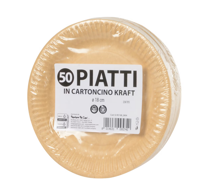 Piatti in Carta Kraft Riciclabile 18 cm - 50 pezzi